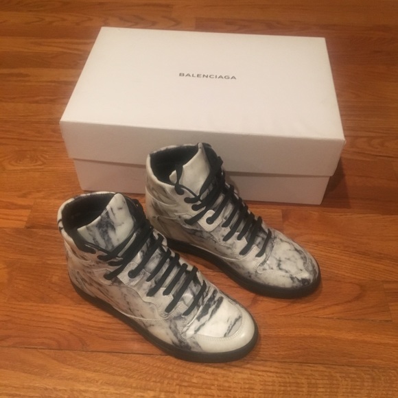 Balenciaga Marble Hightop Sneakers Size 36 White - Picture 5 of 8